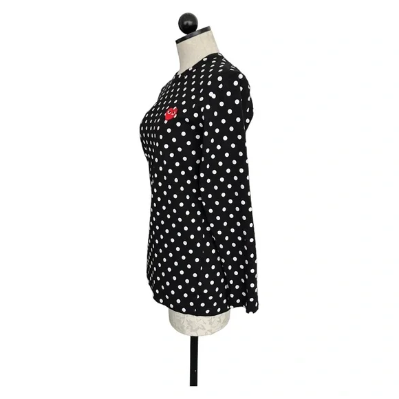 Comme Des Garcons Play Polka Dot Long 100% Cotton Tee Embroidered Heart Size L - Picture 9 of 15